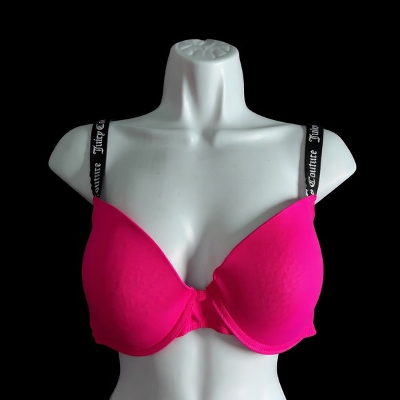 Y2K Juicy Couture Bra 38D Hot Pink T-Shirt Bra Padded Underwire Adj. Logo Straps - Picture 2 of 8